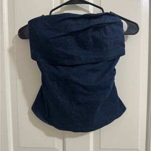 Zara Navy Blue Off-Shoulder Crop Top